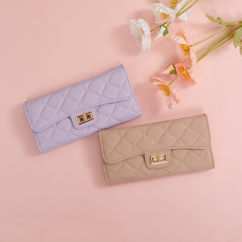 Women's Rhombus Long Leather Clutch Simple Ladies Wallets