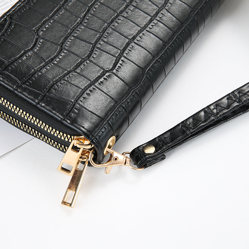Women's Fashion Crocodile Pattern Double Zip Clutch Ladies Wallet
