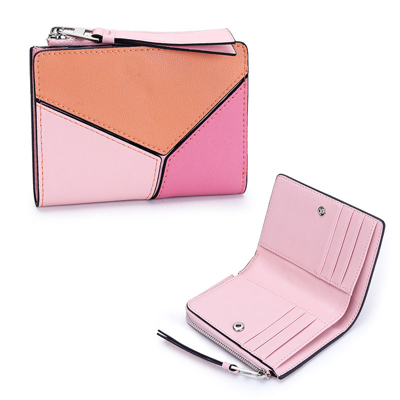 Women's Cowhide Short Stitching Fold Genuine Leather Ladies Wallet