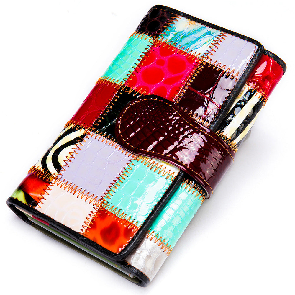 Women's Lady Long Colored Mosaic Zipper Genuine Ladies Wallets