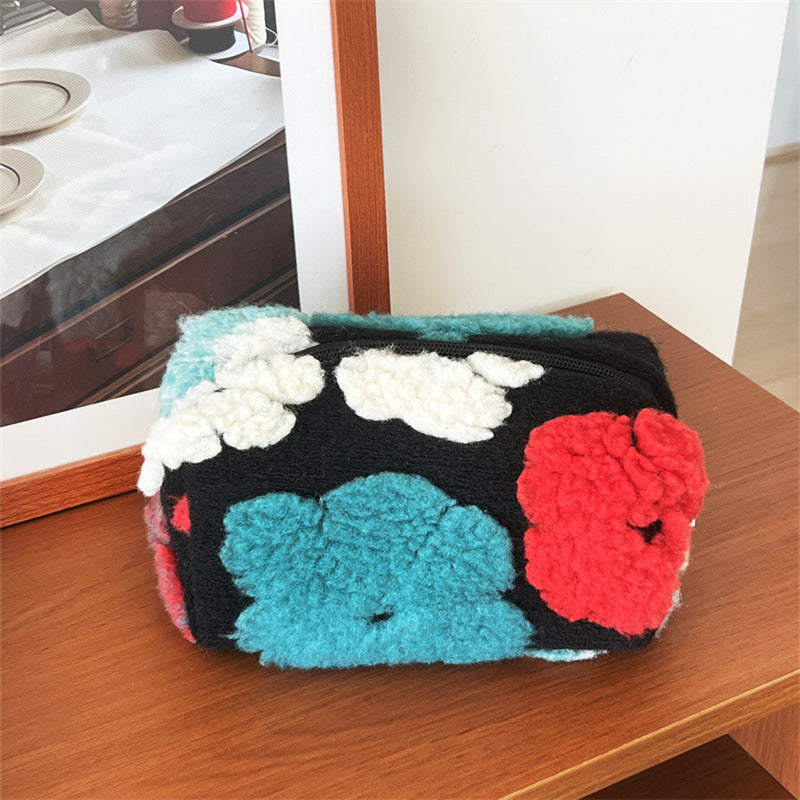Woolen Big Flower Zipper Storage Business Trip Bags