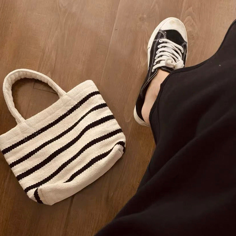 Retro Artistic Striped Contrast Color Woolen Women's Shoulder Bag
