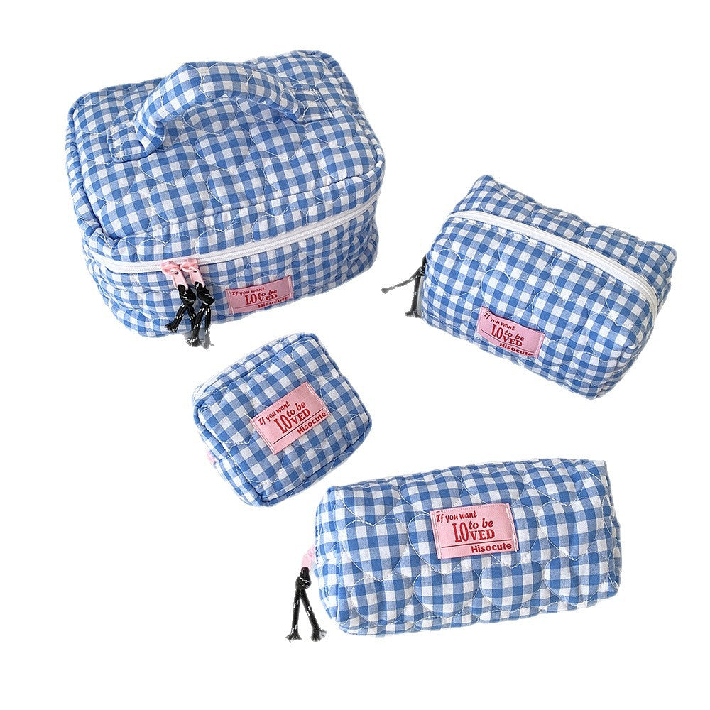 Quilted Love Plaid Cosmetics Storage Portable Makeup Bag
