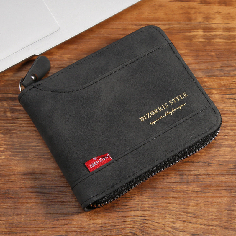 Men's Short Horizontal Zipper Vintage Cubic Men's Wallet
