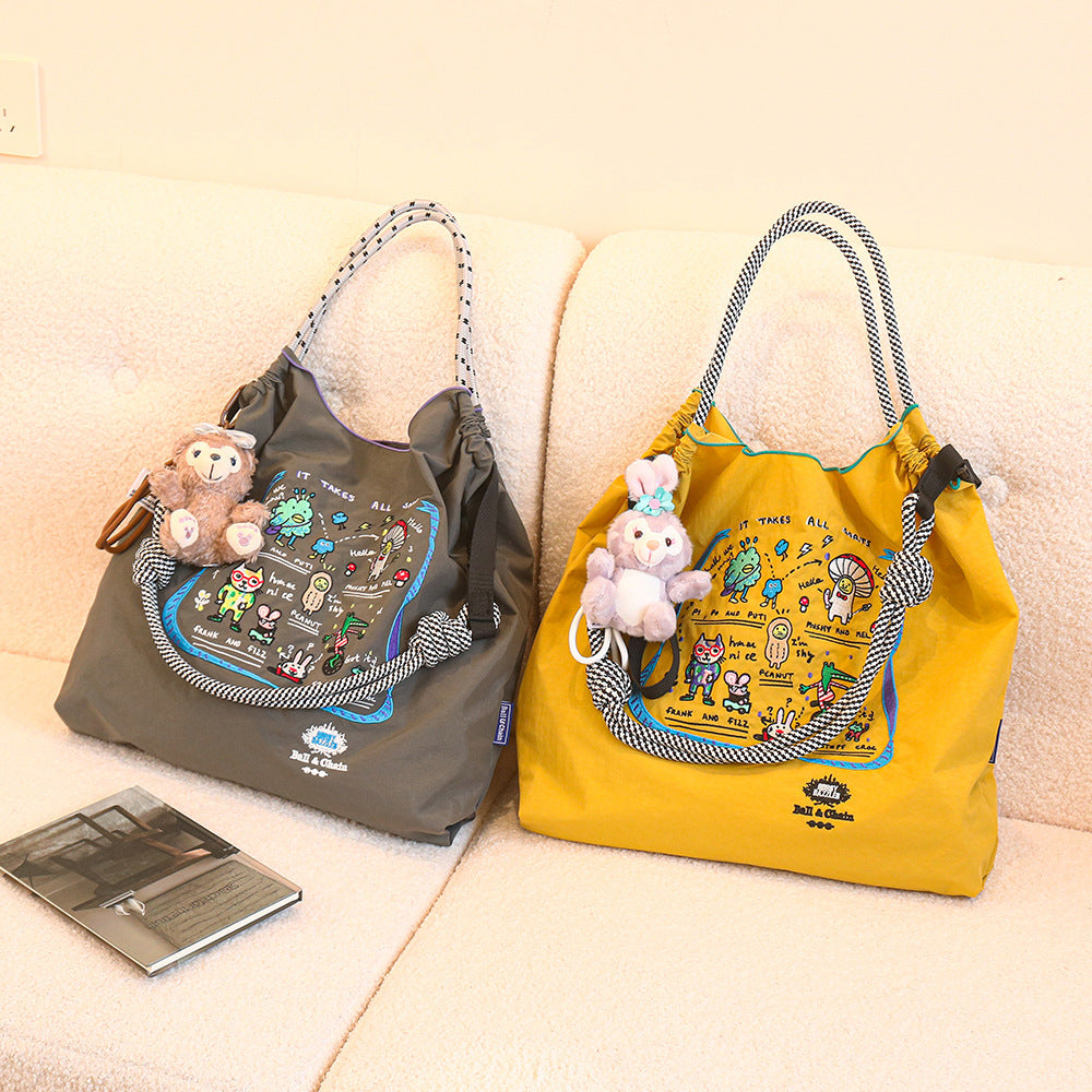 Nylon Embroidered Fashion Niche Large Capacity One Shopping Bags