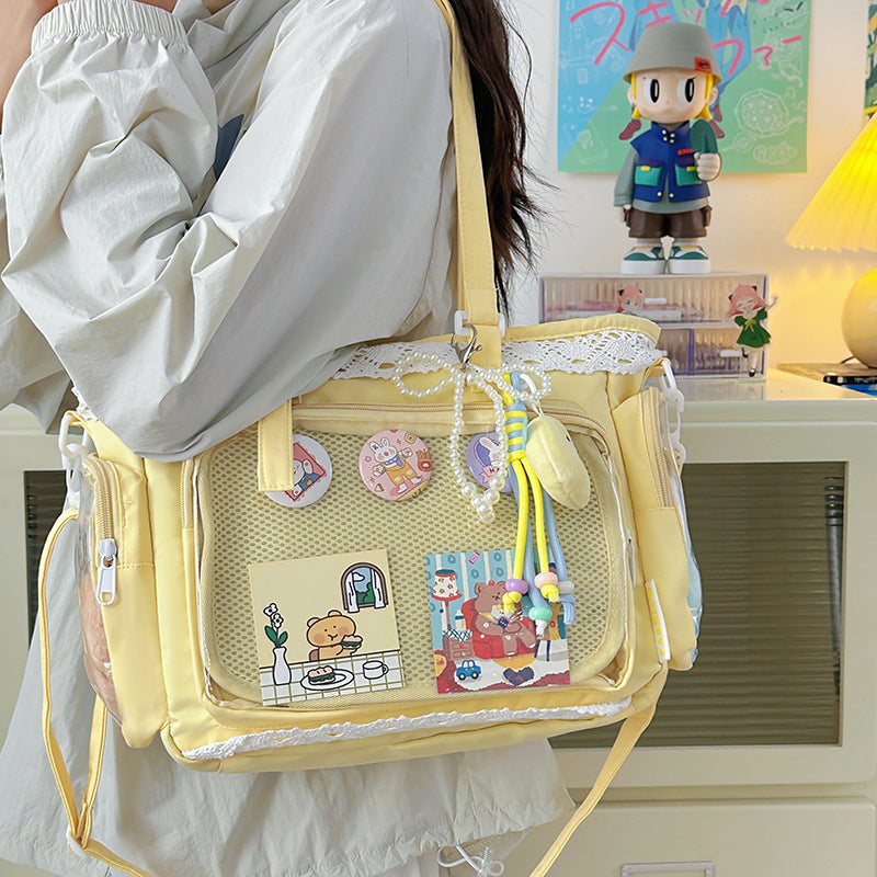 Girly Large Capacity Transparent Millet Bar Board Food Volume Lace Women's Messenger Bag
