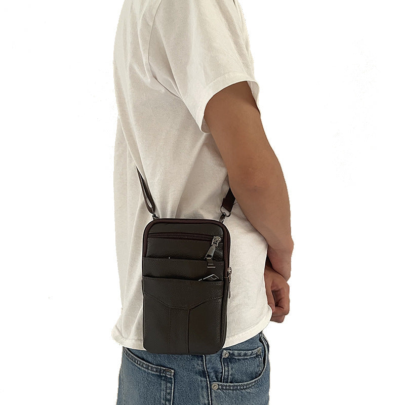 Men's Mobile Leather Pocket Portable Double Zipper Men's Waist Packs