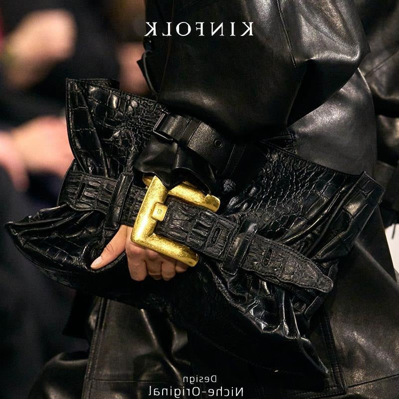 Soft Leather Cloud Crocodile Pattern High Texture Pleated Big Bags