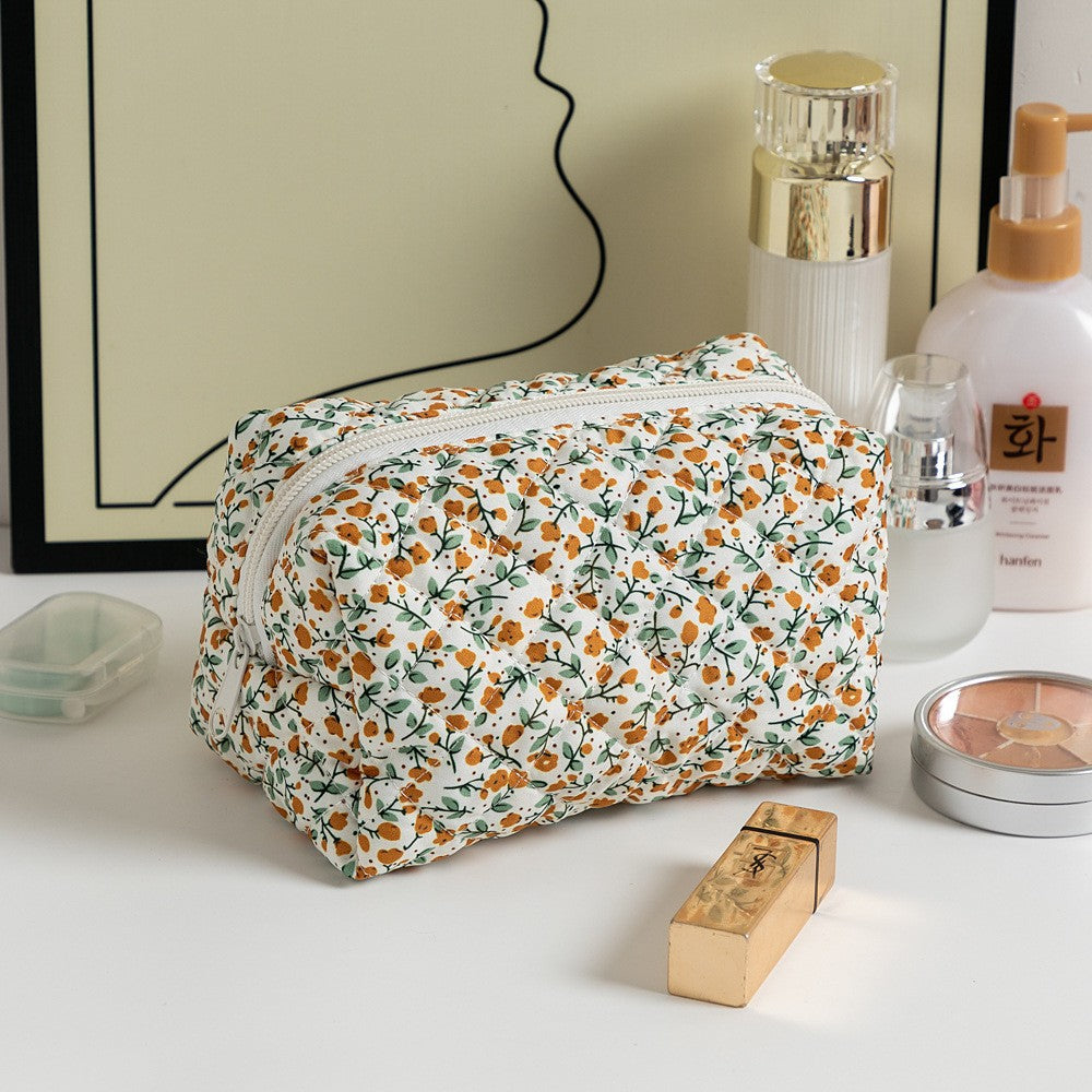 Floral Quilted Toiletries Portable Cosmetics Storage Makeup Bag