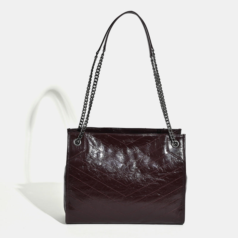 Women's First Layer Cowhide Diamond Pattern Chain Women's Shoulder Bag