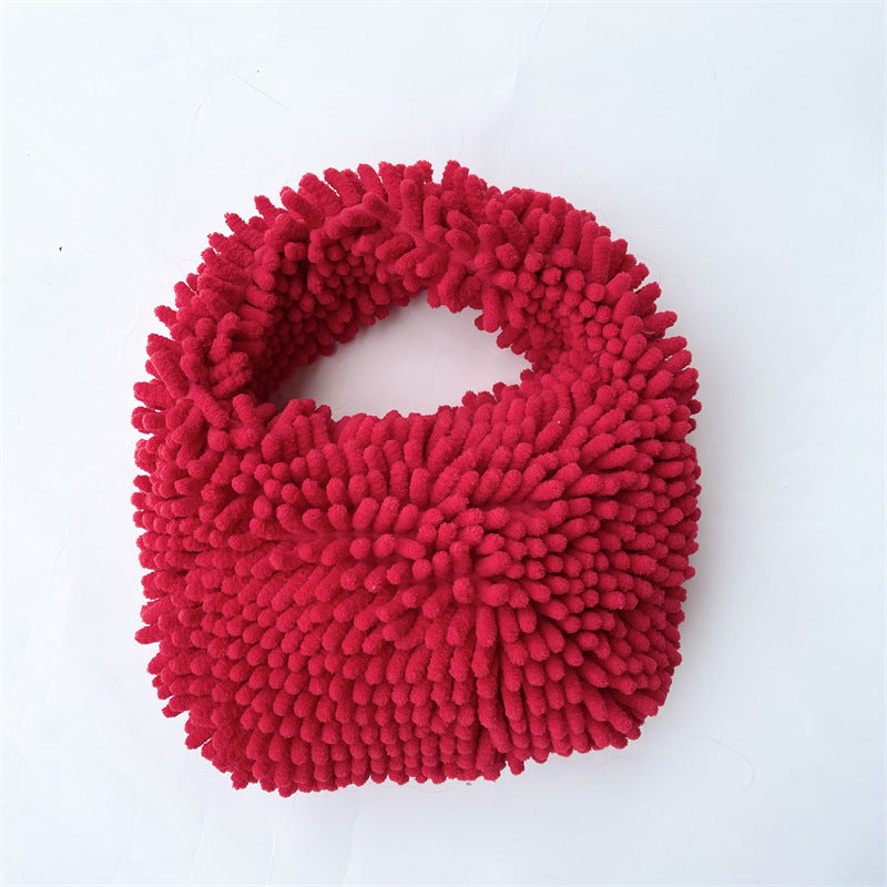 Plush Candy Color Lunch Box Cute Fashion Cotton Handbags