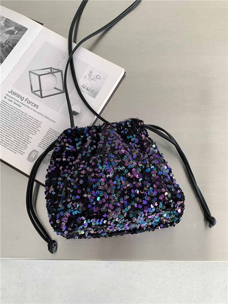 Female Drawstring Pleated Design Soft Portable Crossbody Bags