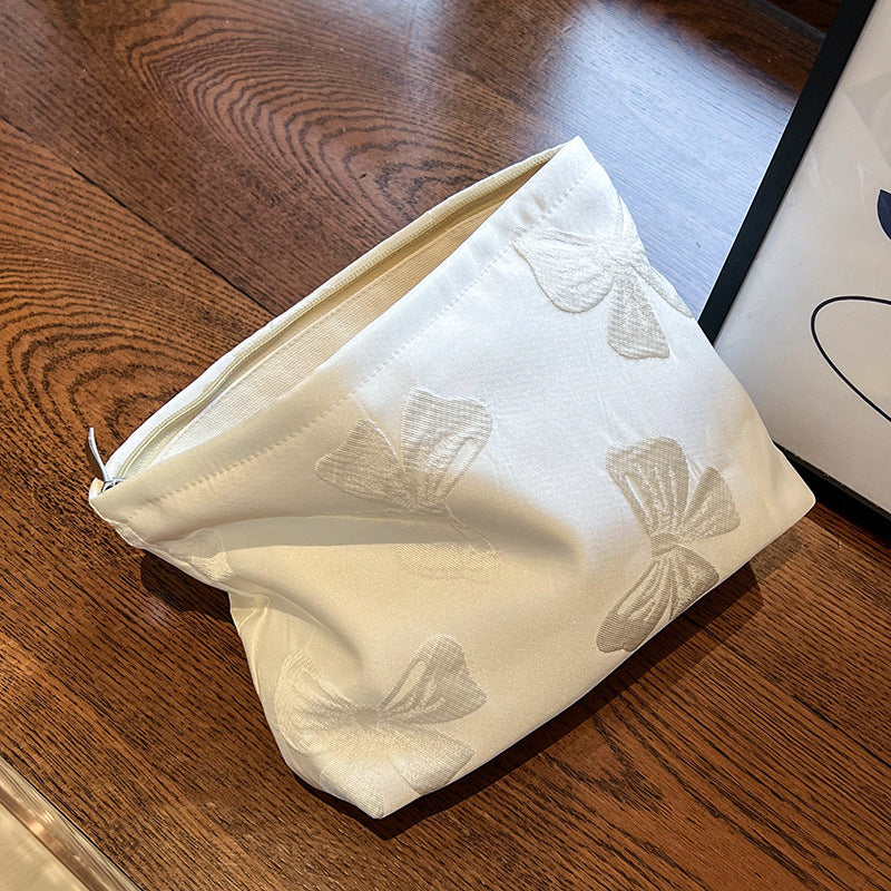 Solid Color Large Capacity Portable Liner Bow Makeup Bag