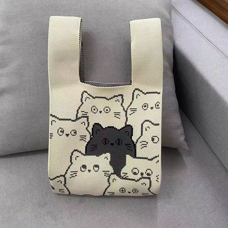 Women's Cute Panda Knitted Wool Version Hand Carrying Handbags