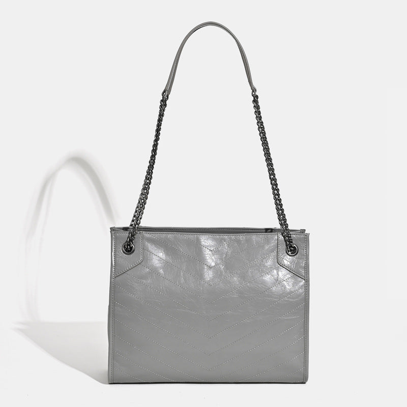 Women's First Layer Cowhide Diamond Pattern Chain Women's Shoulder Bag