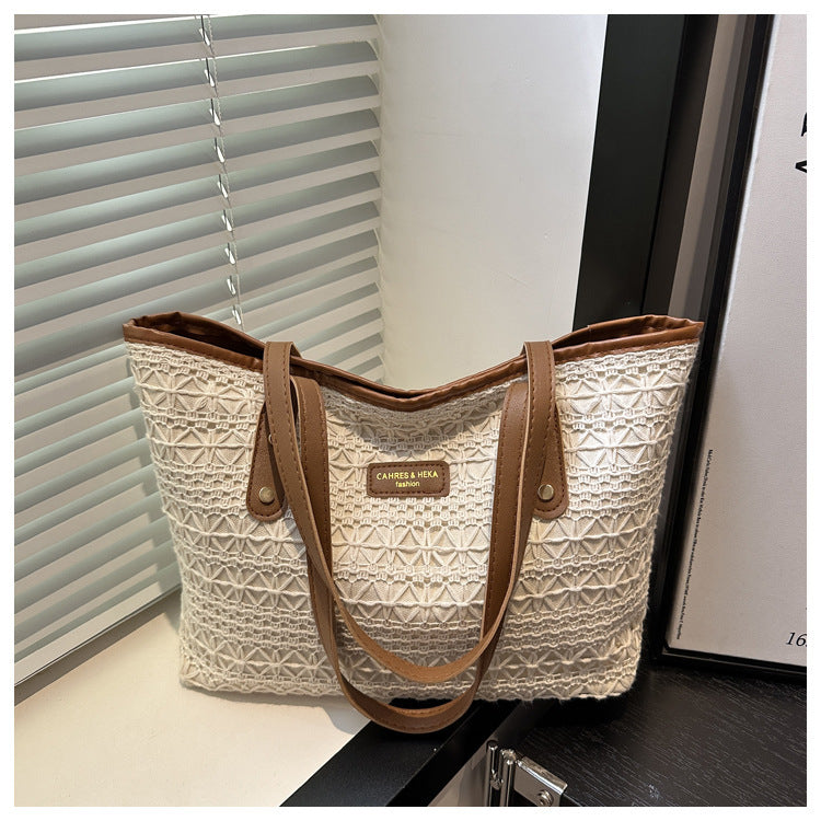 Women's Style Color Matching Straw Texture Underarm Women's Shoulder Bag