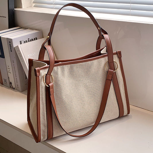 Trendy Women's Underarm Canvas Contrast Color Shoulder Bags