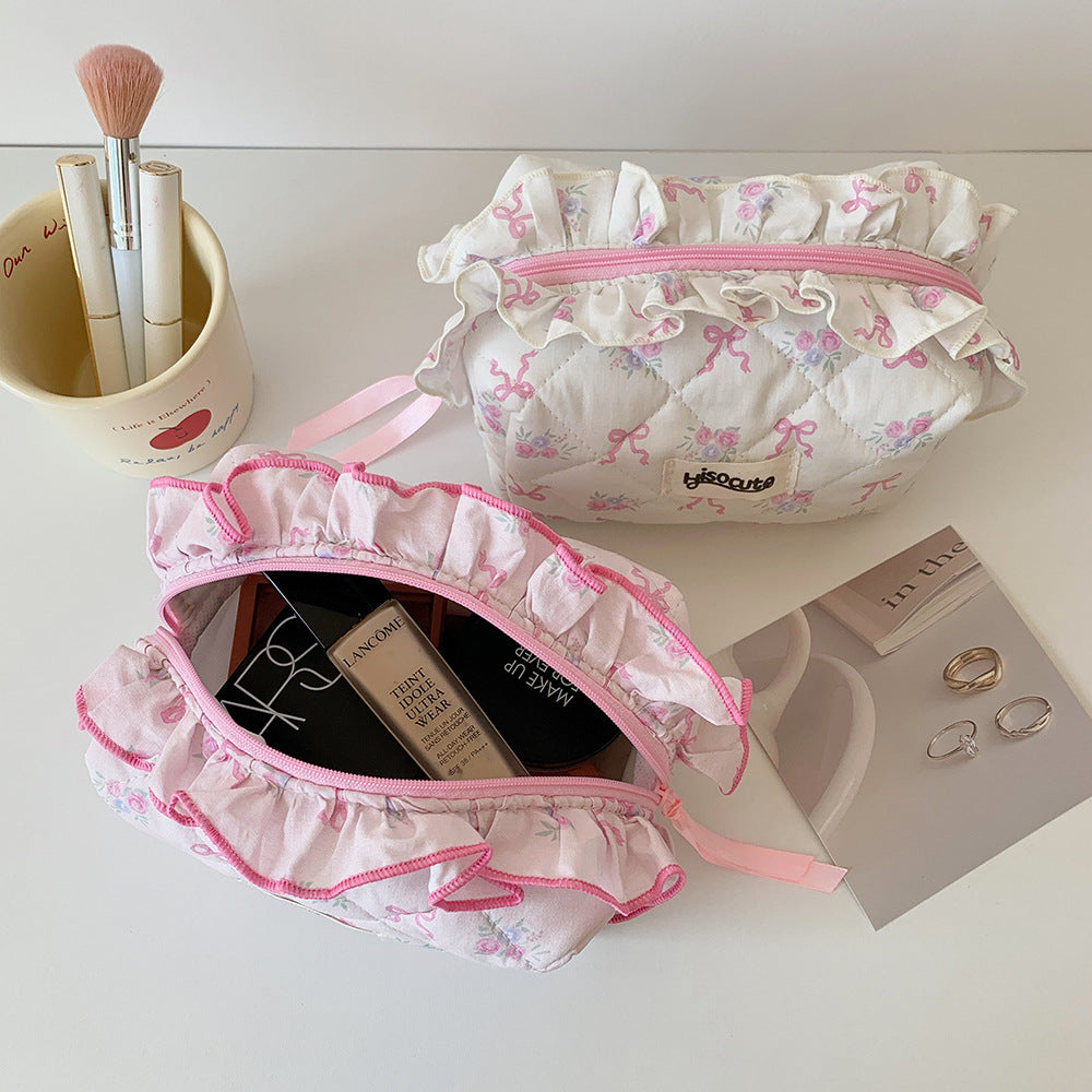 Fabric Lace Korean Style Bow Storage Portable Accommodation Makeup Bag