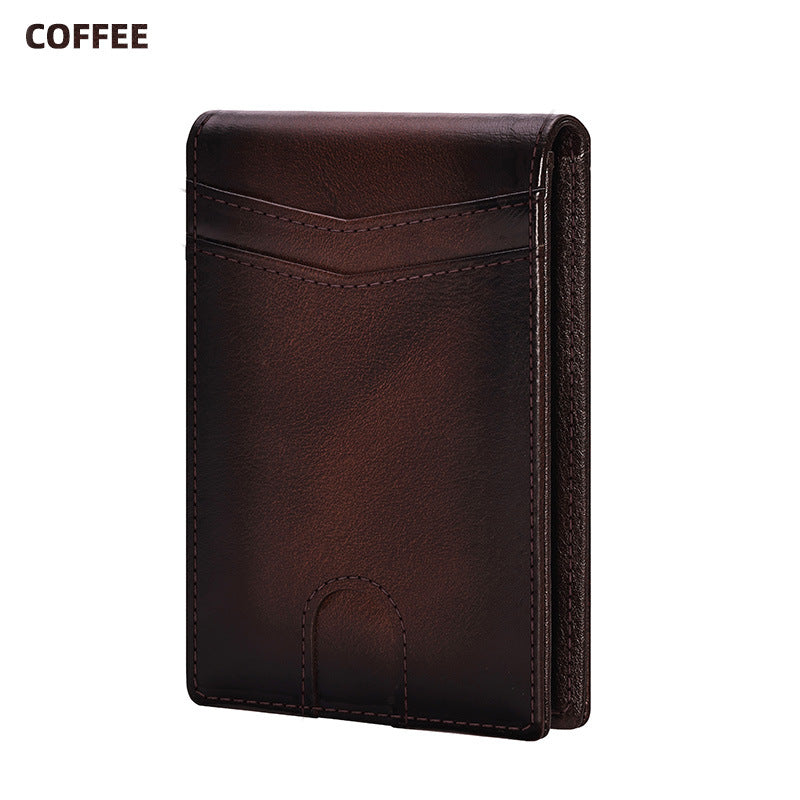 Men's Leather Multiple Slots Gold Clip Cowhide Certificate Men's Wallet