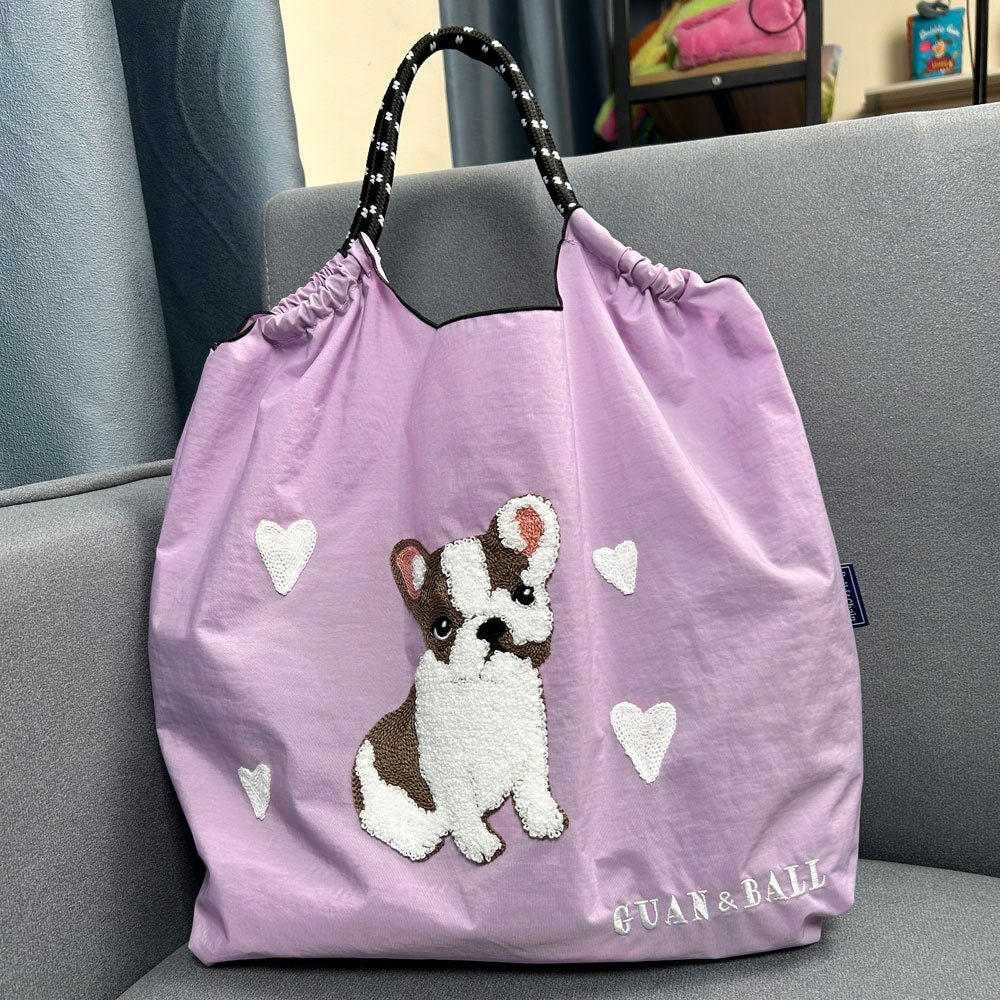 Style Cute Dog Towel Embroidery Embroidered Large Women's Shoulder Bag