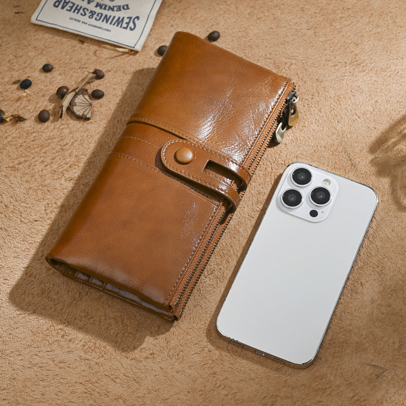 Oil Wax Skin Long Cowhide Genuine Ladies Wallet