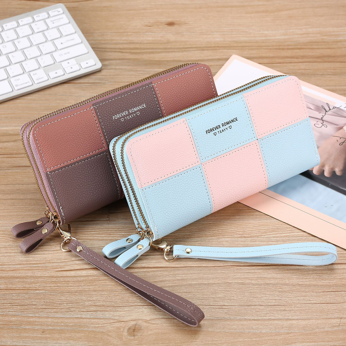 Women's Lady Long Three-color Stitching Simple Zipper Mobile Billfold Phone Bags
