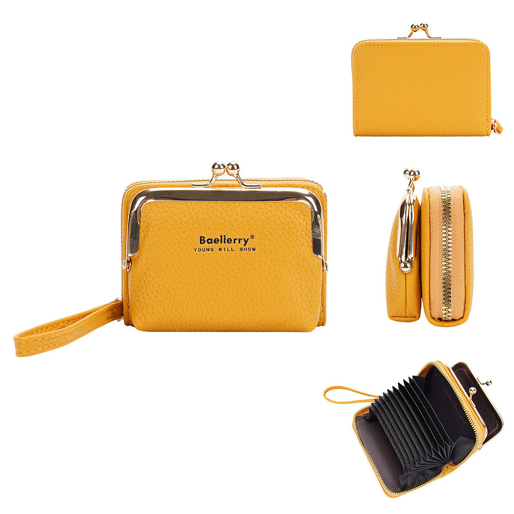 Women's Korean Lychee Pattern Zip Organ Mini Card Holder