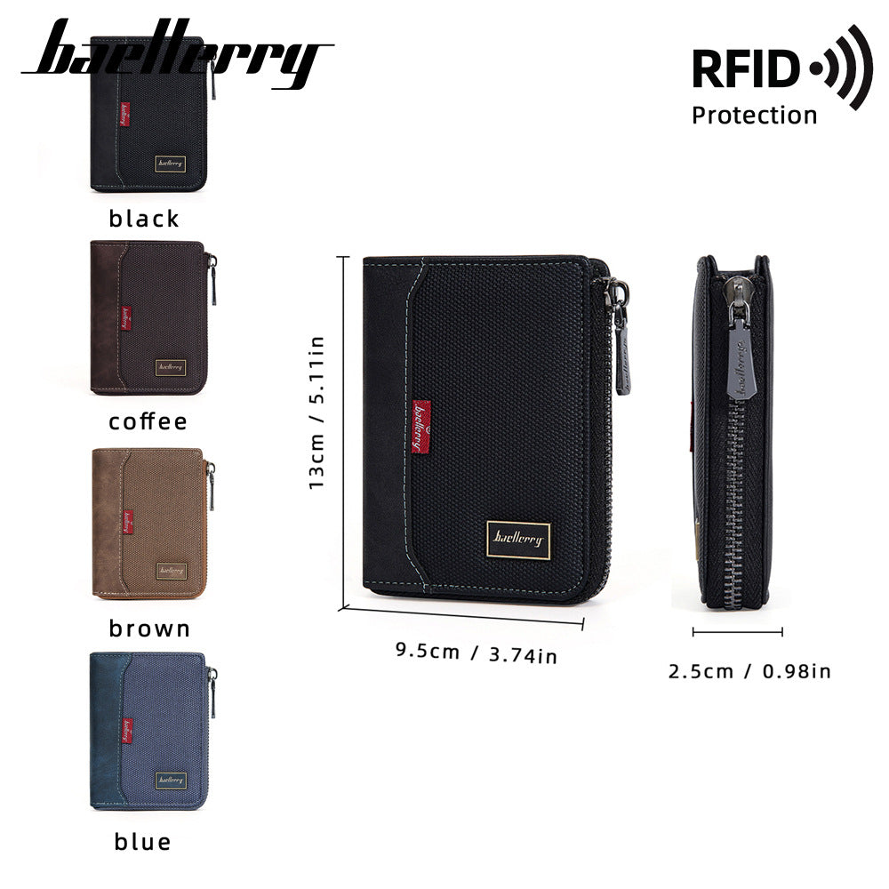Glamorous Men's Multiple Slots Vertical Zipper Men's Wallet