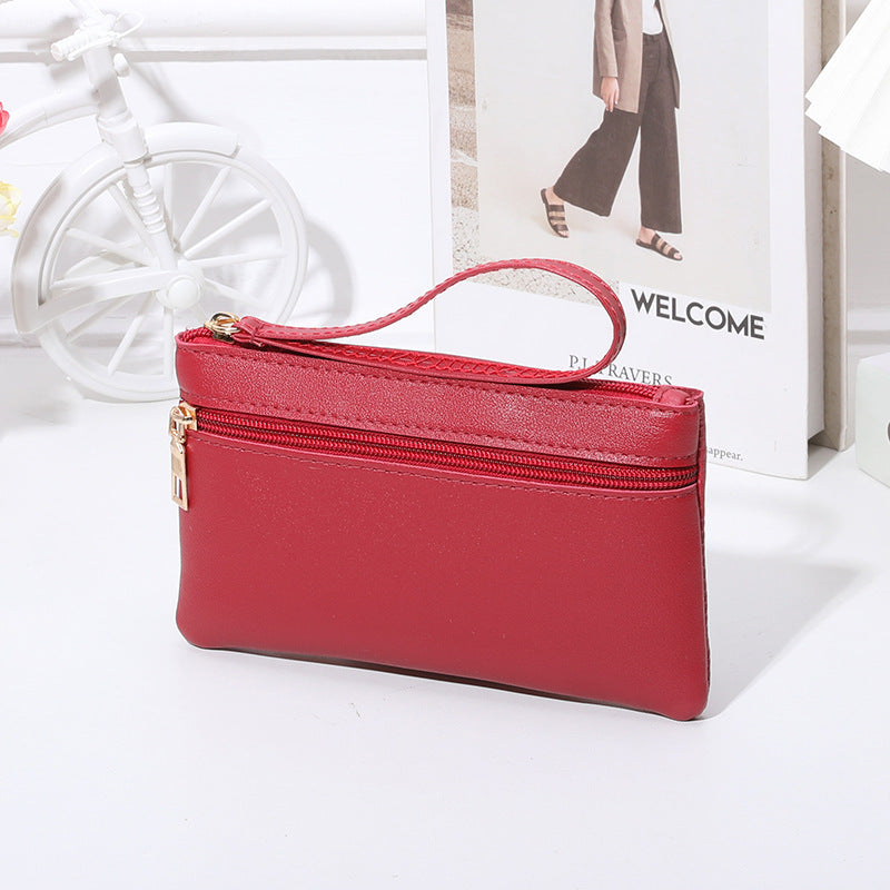 Women's Solid Color Double Zipper Mobile Mid-length Handbags