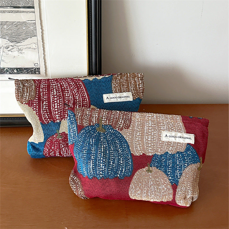 Color Pumpkin Canvas Storage Portable Toiletry Bags