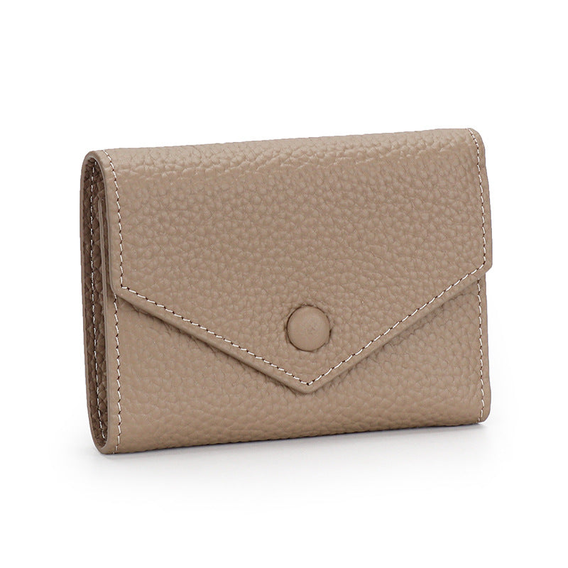 Women's Short Simple Folding First Layer Cowhide Ladies Wallets