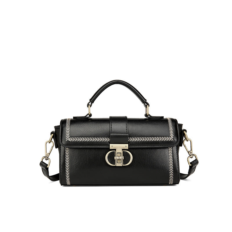 Women's High-grade Boston Round Niche Retro Portable Genuine Leather Fashion Light Women's Messenger Bag