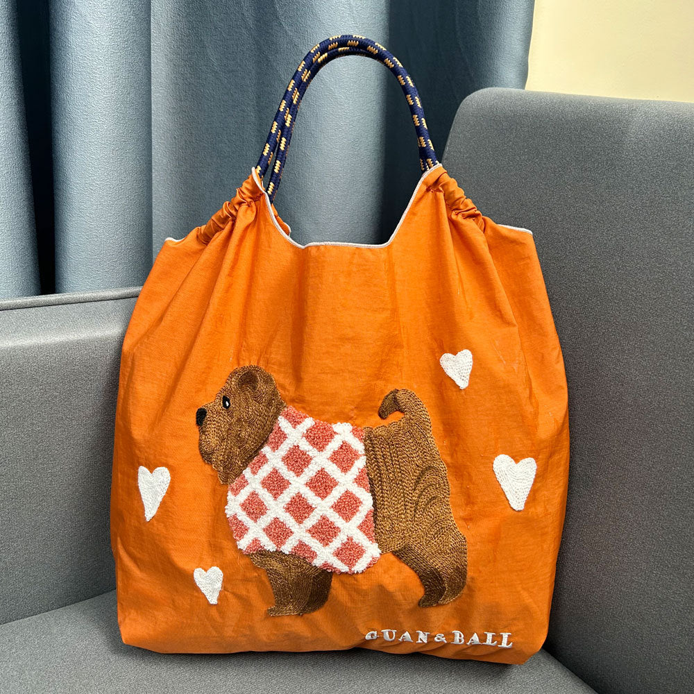 Style Cute Dog Towel Embroidery Embroidered Large Women's Shoulder Bag