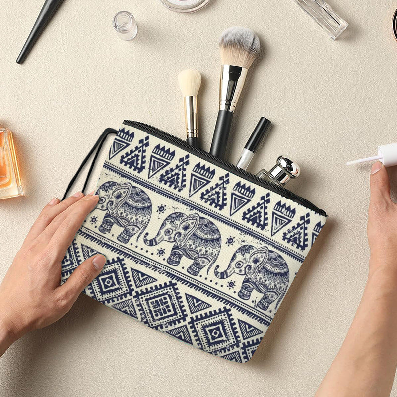 Geometric Elephant Printed Large Capacity Storage Portable Makeup Bag