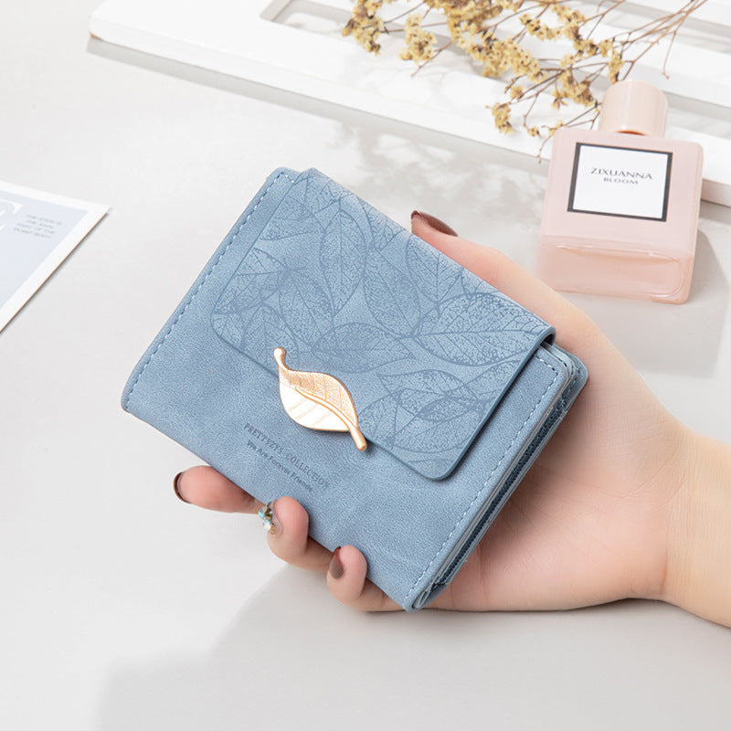 Women's Short Simple Vintage Frosted Leaf Fashion Ladies Wallet