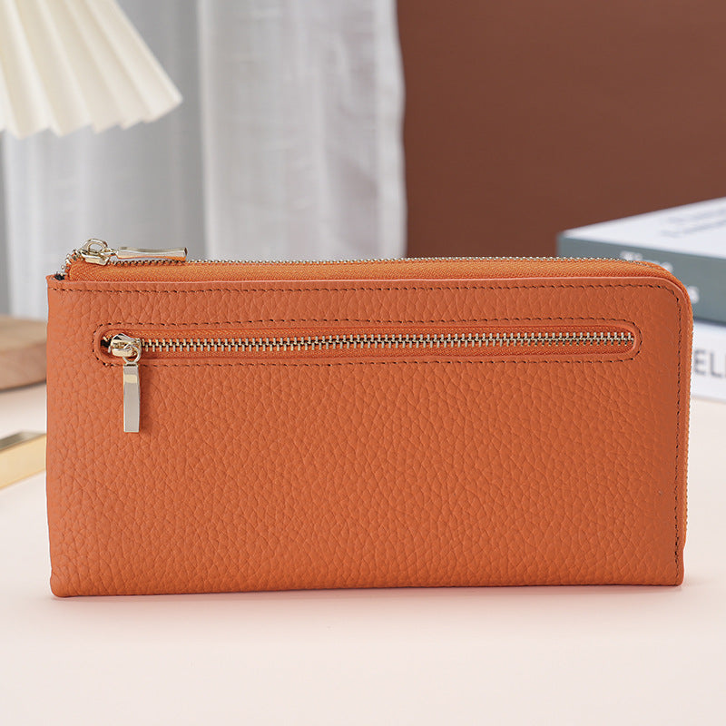 Women's Leather Long Swiping Cowhide Multiple Slots Ladies Wallet