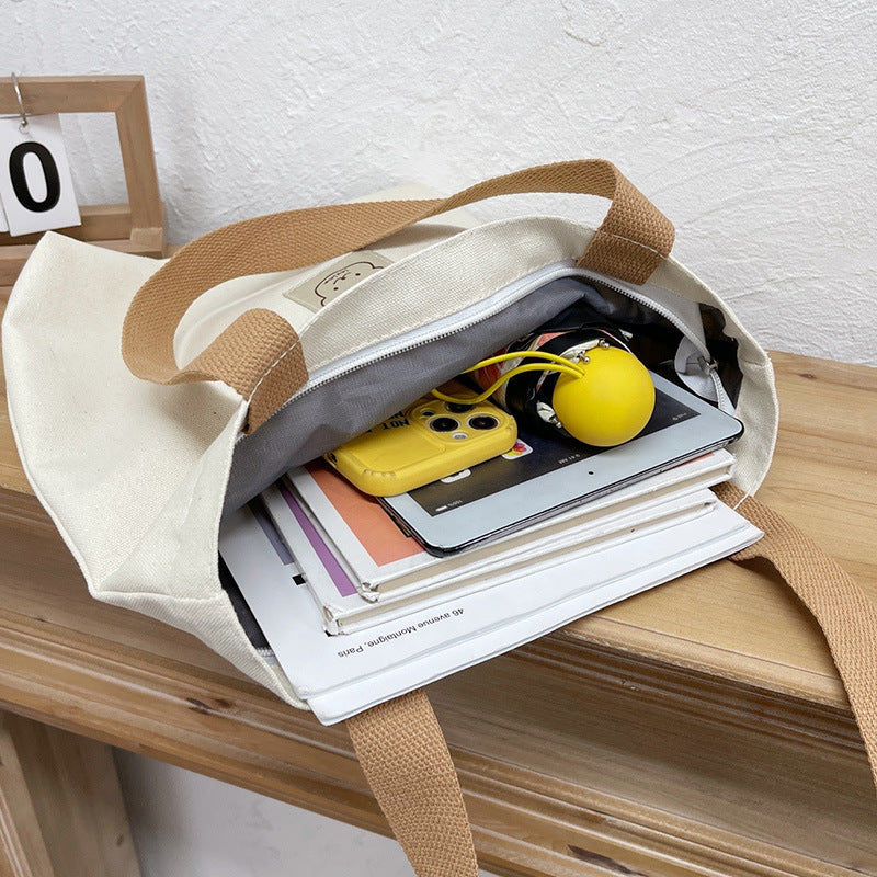 Cute Cloth Label Bear Canvas Shopping Daily Commuting Bags