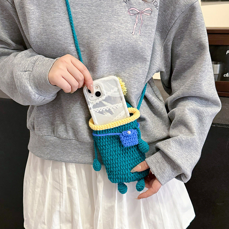 Women's Finished Sausage Mouth Mobile Wool Knitted Shoulder Bags