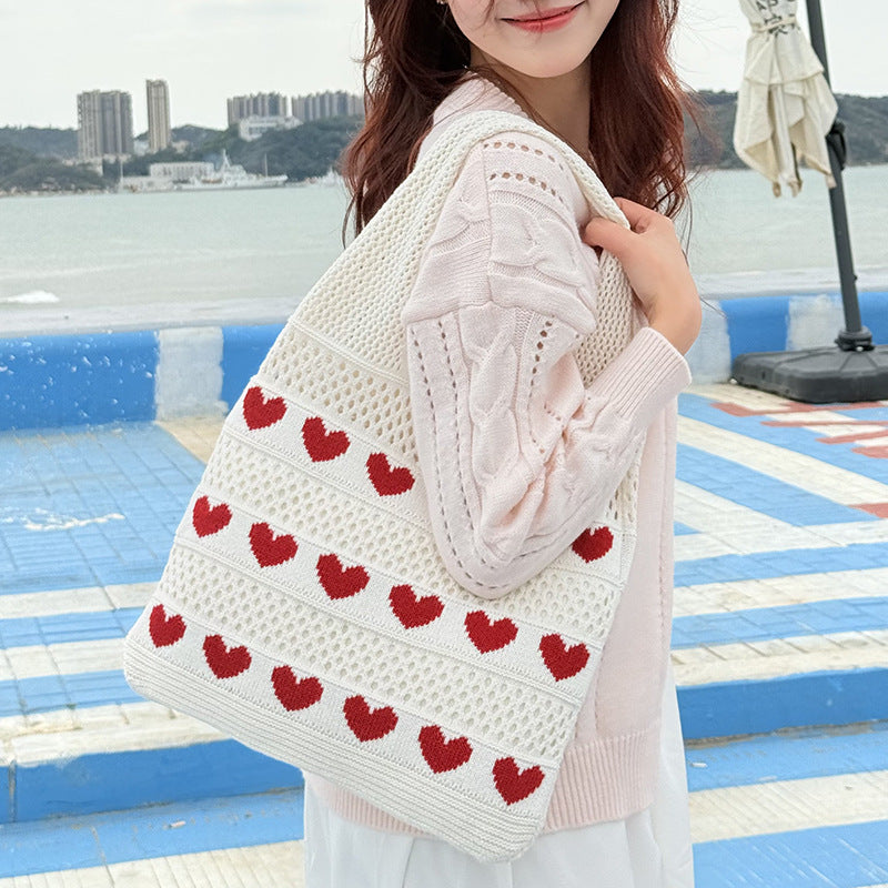 Women's Heart Shape Knitted Simple Style Large Capacity Bags
