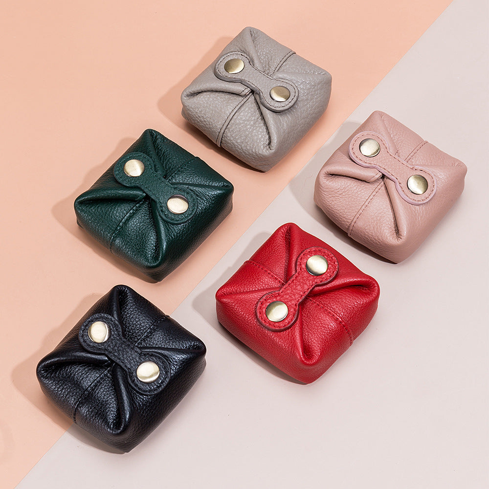 Cute Soft Cowhide Mini Earphone Female Storage Coin Purses