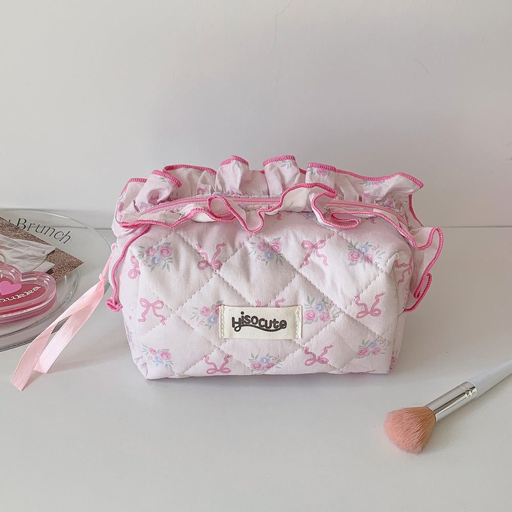 Fabric Lace Korean Style Bow Storage Portable Accommodation Makeup Bag