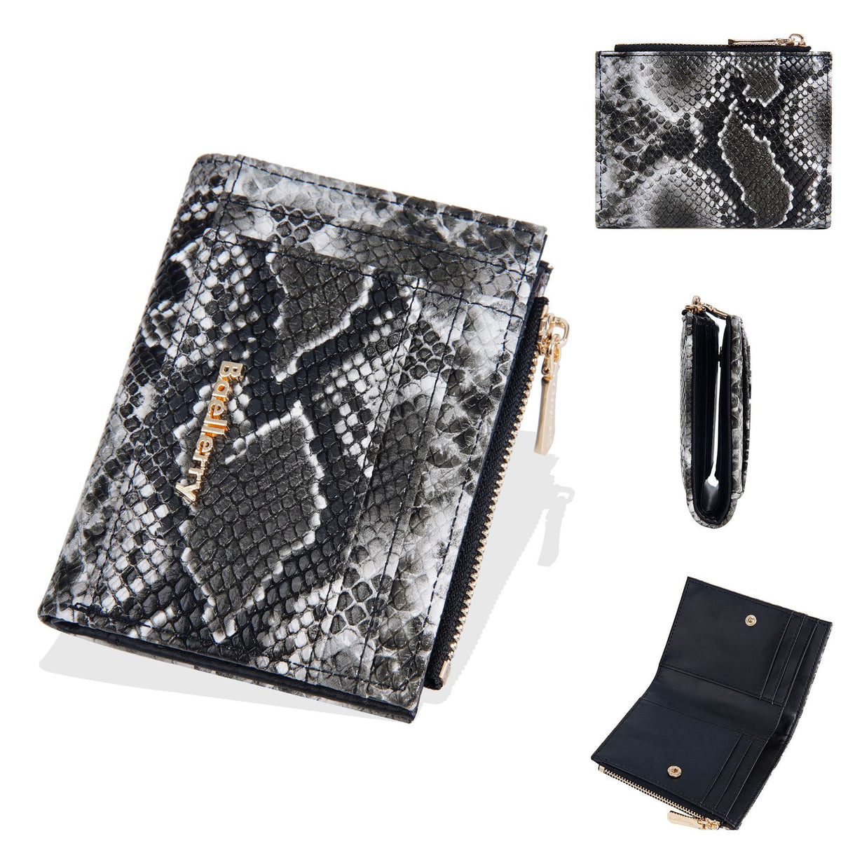 Women's Short Snake Pattern Multiple Slots Zipper Purses