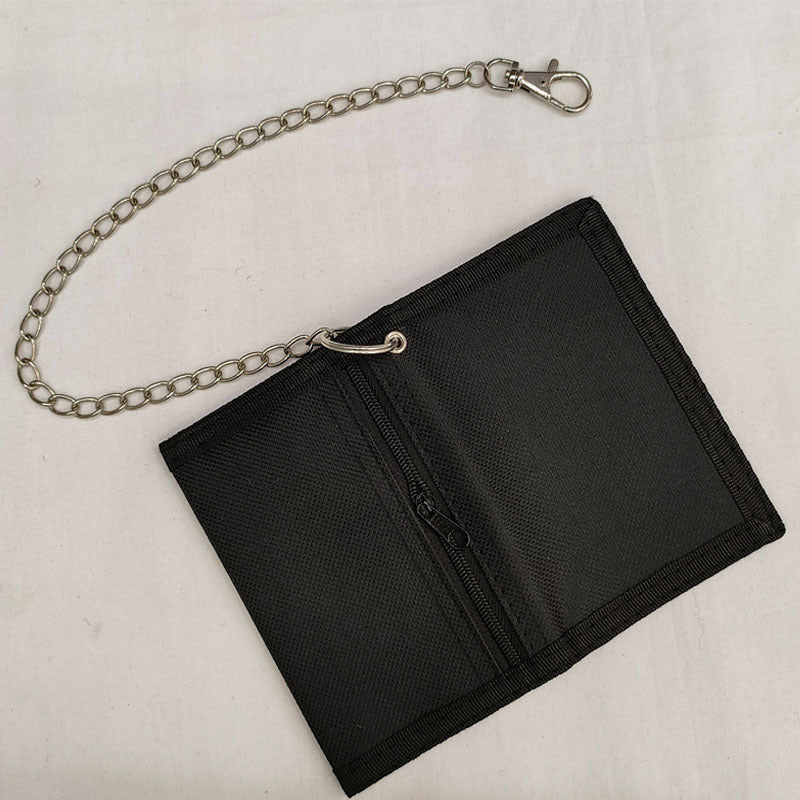 Men's Folding Chain Black Three-fold Zipper Purses