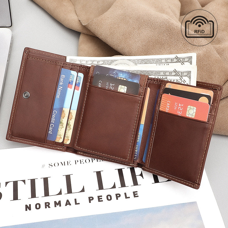 Men's Leather Swiping Multiple Slots Short Two-fold Beauty Men's Wallets
