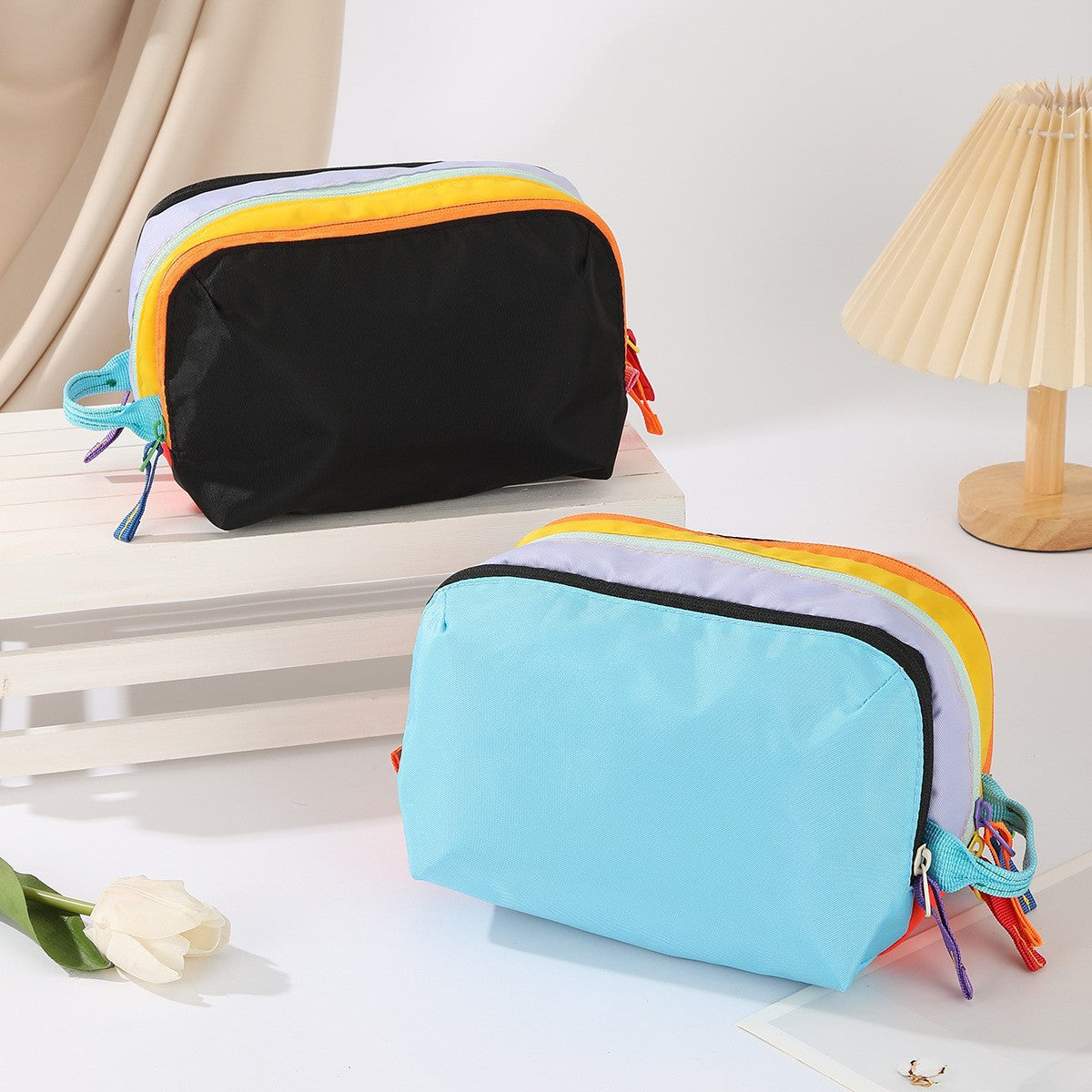 Dopamine Color Waterproof Nylon Wash Contrast Storage Large Makeup Bag