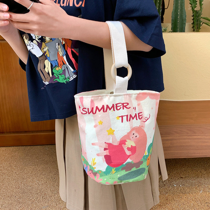 Cartoon Canvas Female Lunch Box Ethnic Handbags
