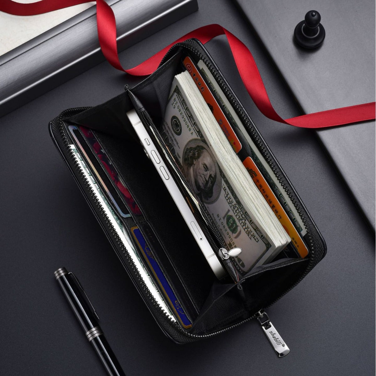 Men's Fashion Business Zipper Long Mobile Change Bags