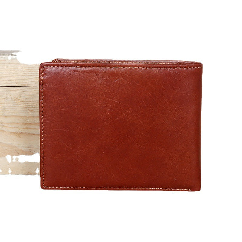 Men's Leather First Layer Cowhide Business Three-fold Men's Wallet