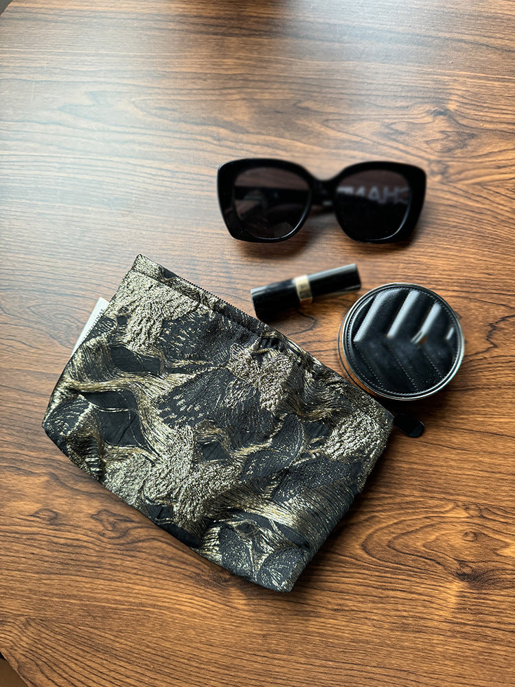 Gold Silk Butterfly Fabric Storage Clutch Canvas Makeup Bag