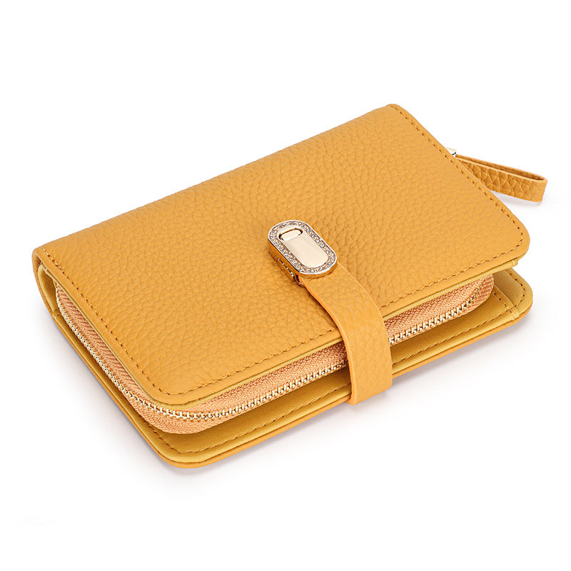 Women's Short Leather Zipper Multi Slots Large Capacity First Layer Ladies Wallet